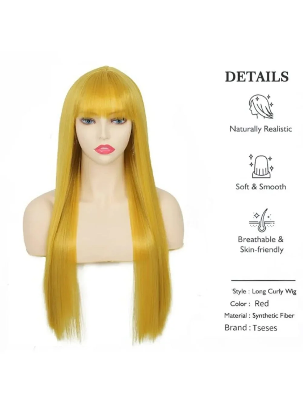 Women's Yellow Long Curly Wig With Wavy Synthetic Cosplay Halloween Wig